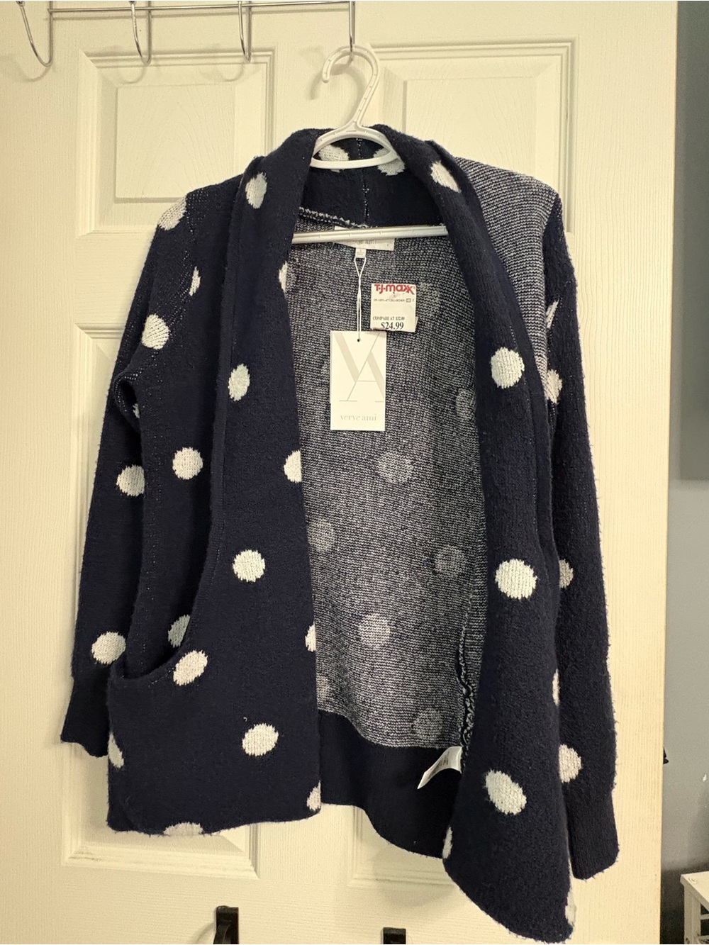 Verve Ami Navy and White Polka Dot Open Cardigan